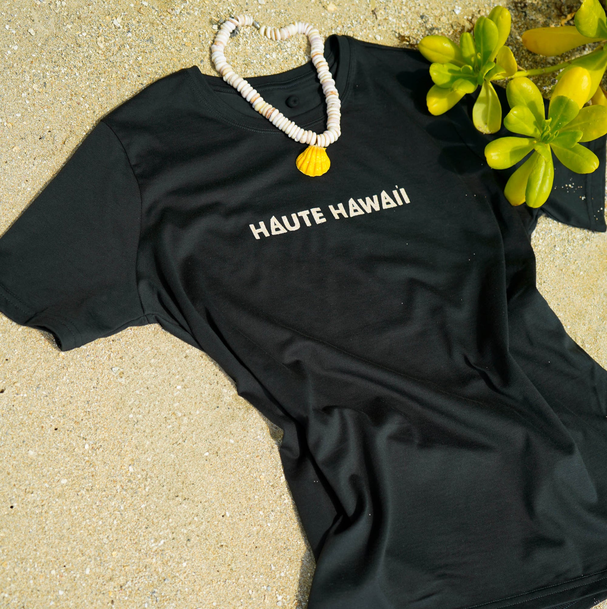 Womens White Sand - Haute Hawai'i Line Logo Black Tee