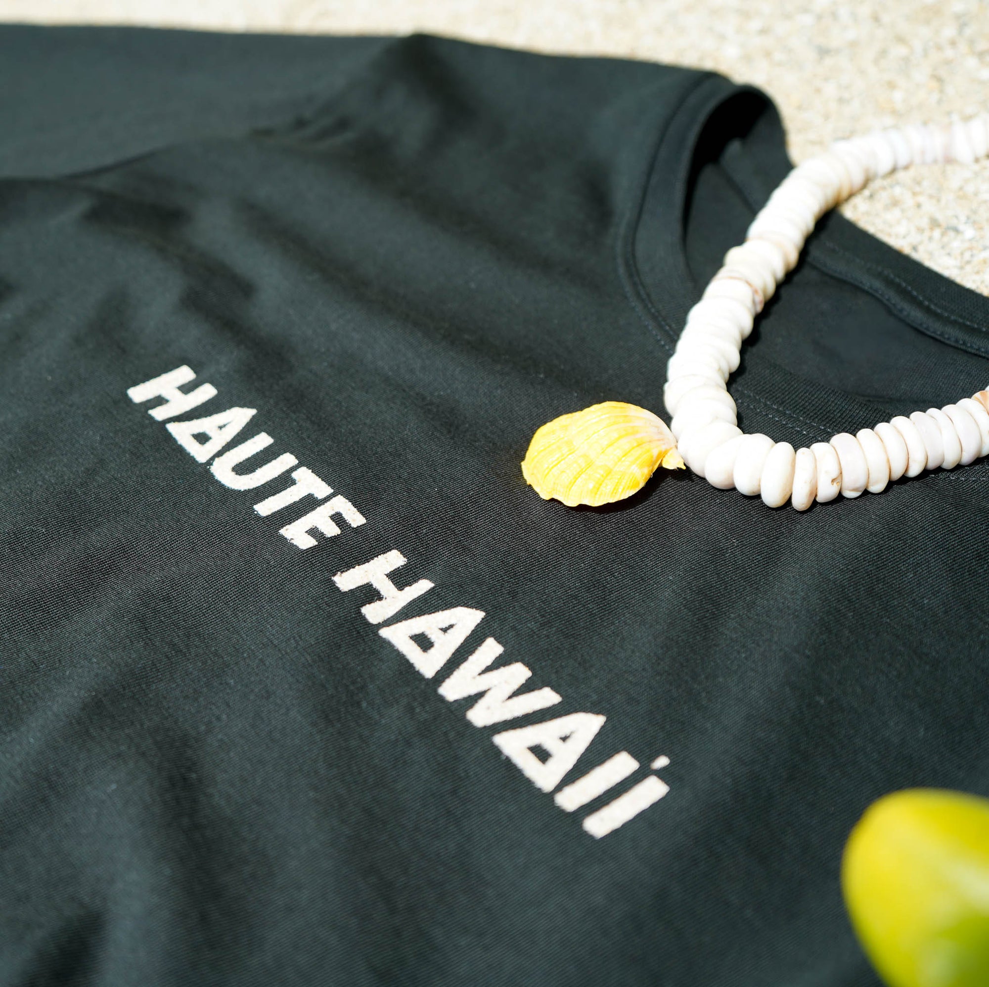 Womens White Sand - Haute Hawai'i Line Logo Black Tee