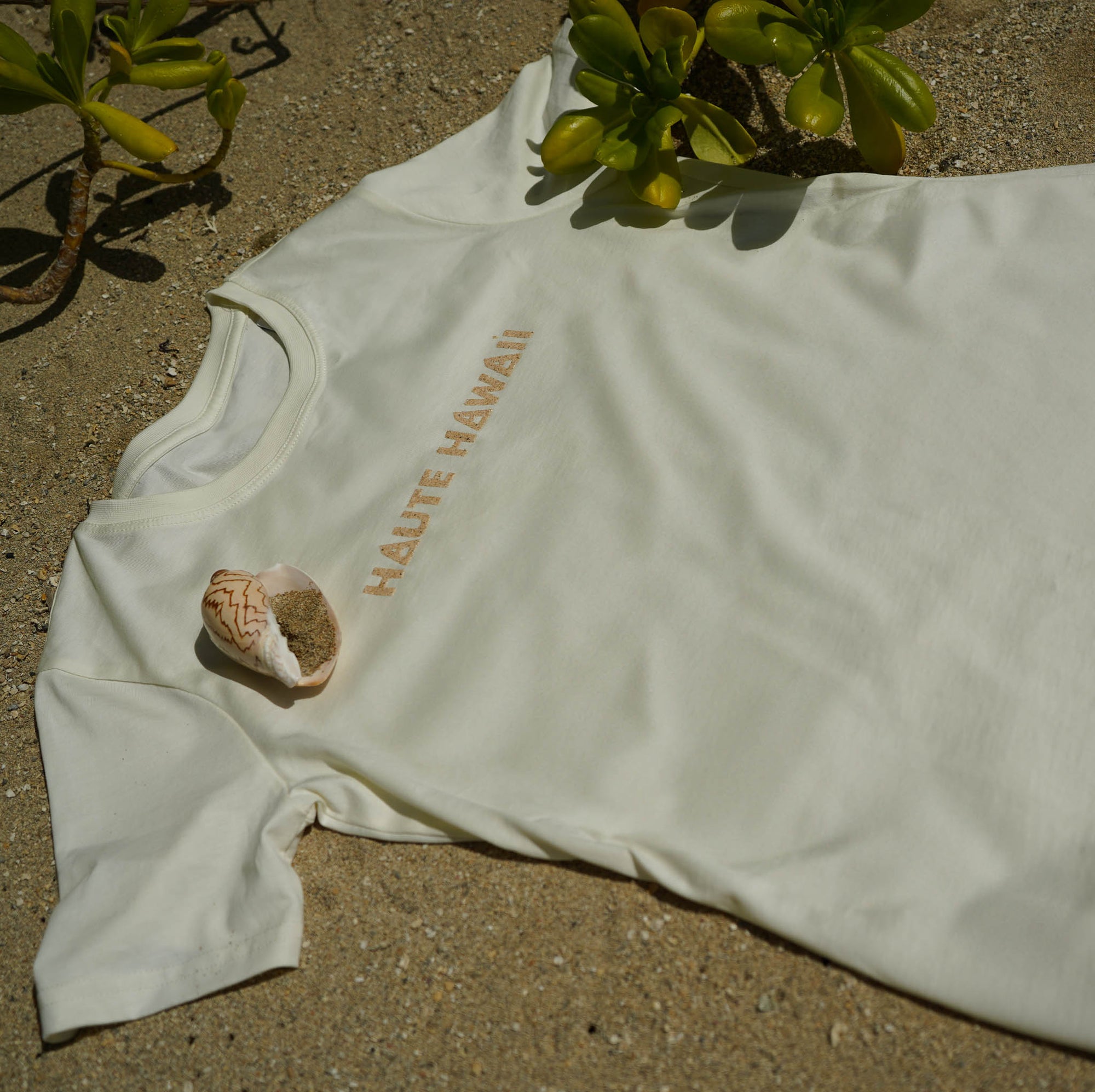 Womens White Sand - Haute Hawai'i Line Logo Natural Tee
