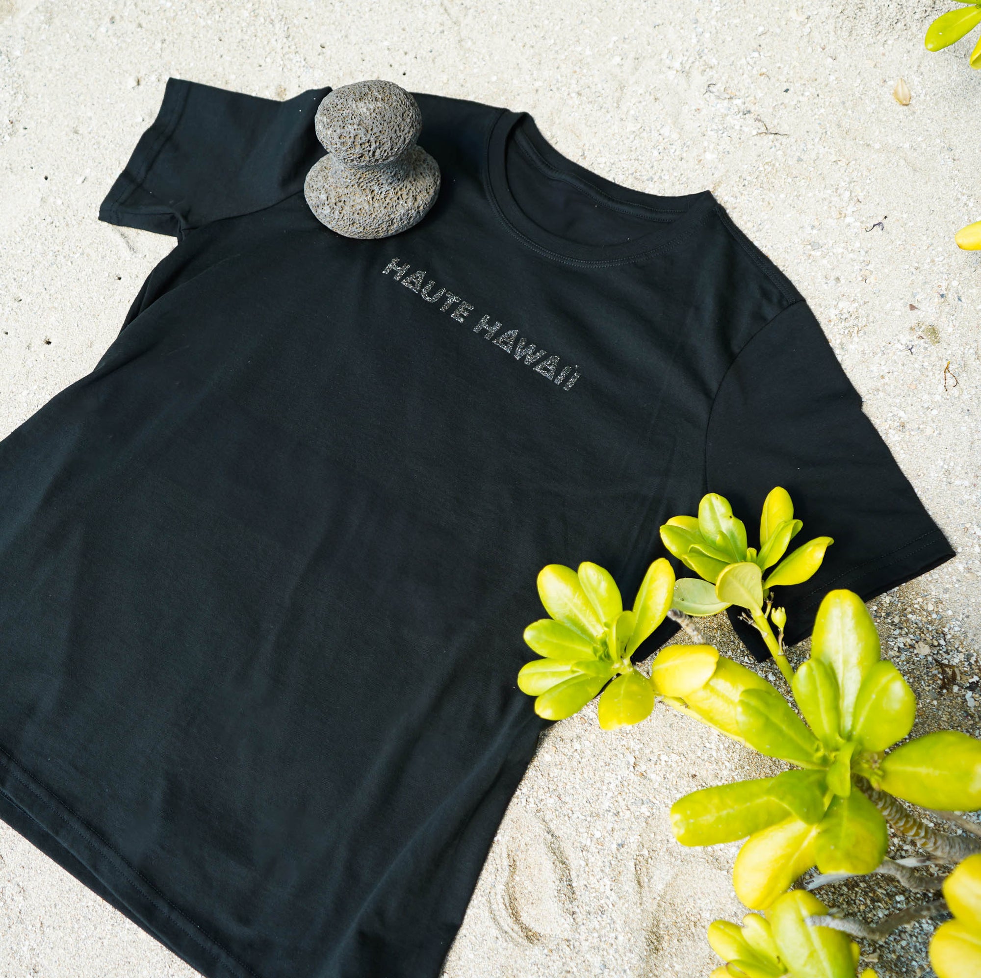 Womens Black Sand - Haute Hawai'i Line Logo Black Tee